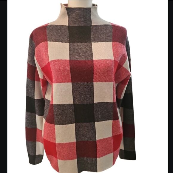 Tahari Sweaters - Bahari Red and Black Cowl Turtleneck Sweater